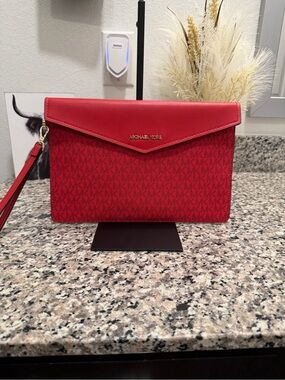 Michael Kors Red Signature Envelope Wristlet Clutch